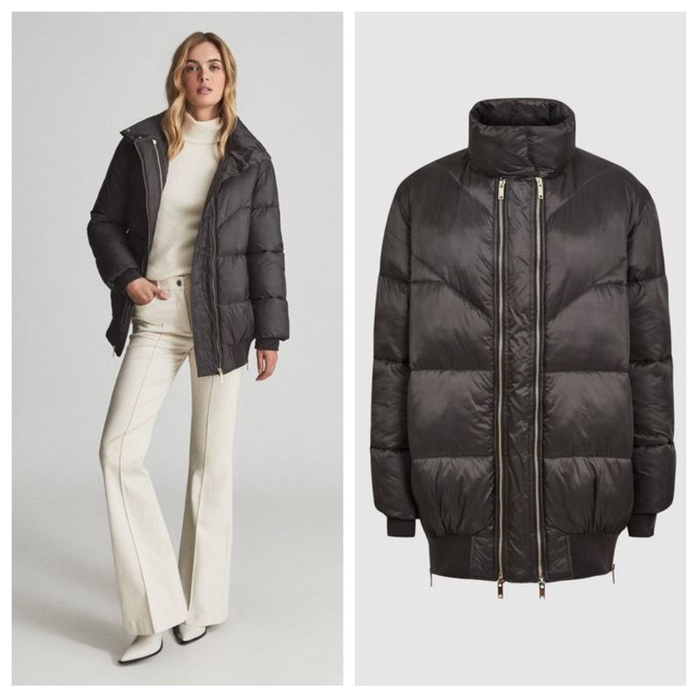 NWT Reiss Kai Puffer Double Zip Jacket In Grey - Picture 1 of 8